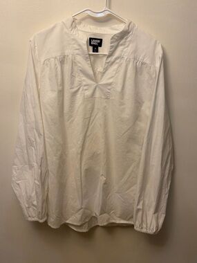 Lands' End White Split-V Tunic Blouse